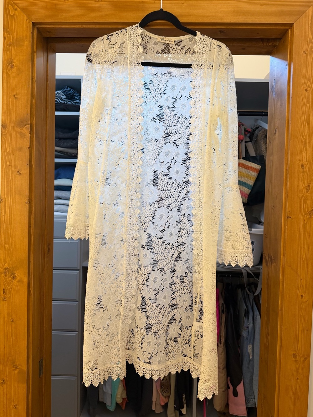 White Lace Midi Duster Kimono